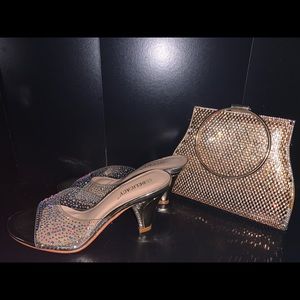 NWT Golden Bejeweled Heels and Purse Set